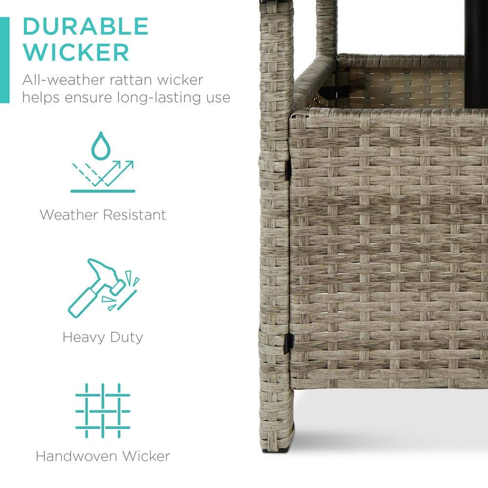 Elegant Grey Rattan Wicker Outdoor Side Table with Umbrella Hole
