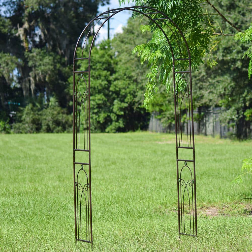 Bronze Steel Arched Garden Arbor with Emerald Accents