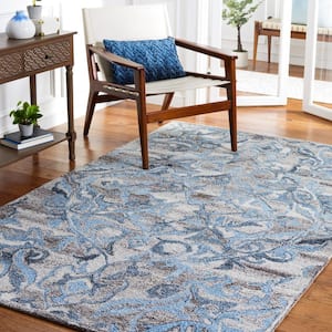 Abstract Gray/Blue 5 ft. x 8 ft. Oversized Border Floral Area Rug