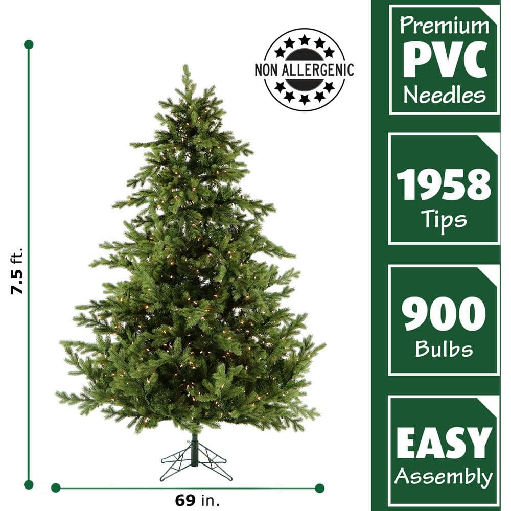 Woodside Pine 7.5-Foot Green Christmas Tree with White Lights