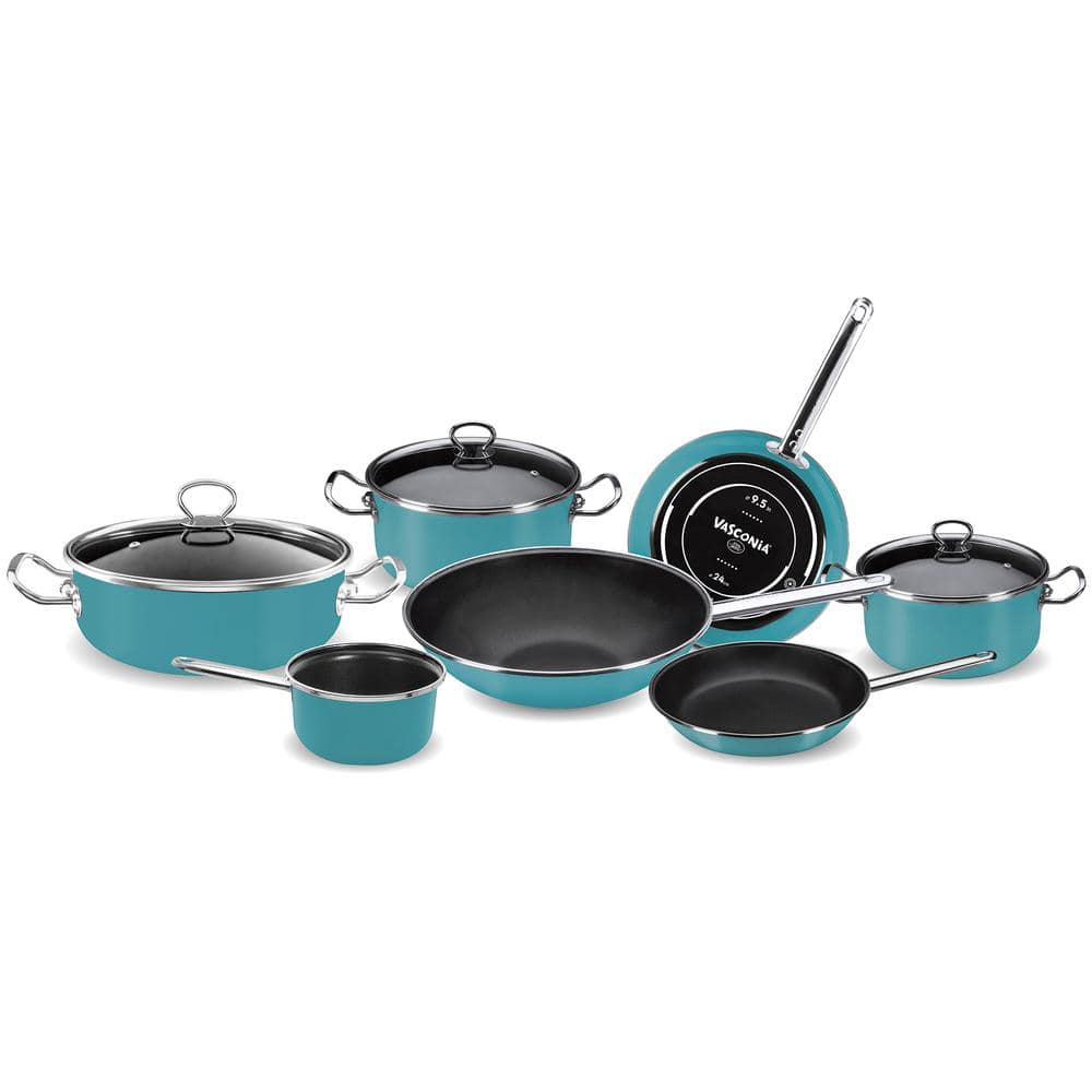 VASCONIA Elegance 10-Piece Enamel on Steel Cookware Set in Teal 4043594 ...