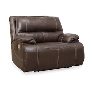 Brown Leather Power Recliner with Wide Seat and USB