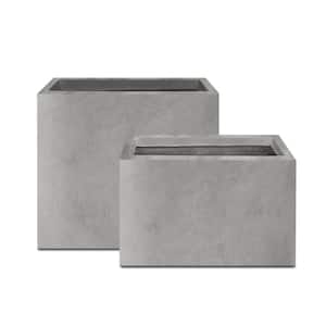 23.6" & 19.4"L Rectangular Natural Finish Lightweight Concrete Long Planters w/ Drainage Hole Set of 2 Outdoor/Indoor