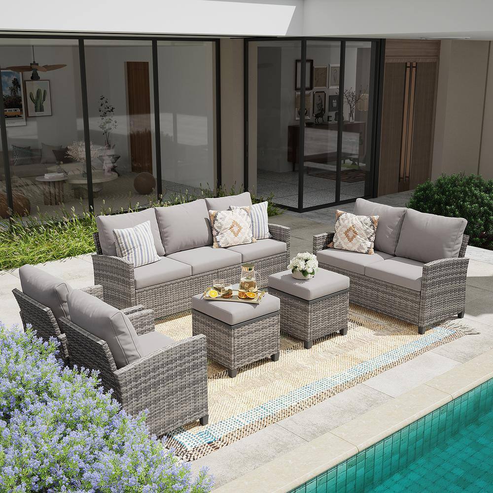 6-Pieces Patio Furniture Set Gray Wicker Outdoor Sofa Couch with Love-seat,Ottomans and Gray Cushions price history on PriceWatchPro