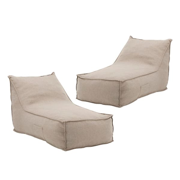 Ariana Beige Fabric Water-Resistant Outdoor Bean Bag Lounge Chair (Set of 2)