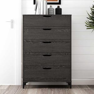 Lilay 5-Drawer Dark Gray Oak Chest of Drawer (46.4 in. H x 15.6 in. W x 30.7 in. D)