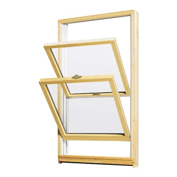 400 Series 33-5/8 in. x 40-7/8 in. Clad Wood Double-Hung Window w/Low-E Glass, White Ext/Pine Int & Stone Hardware