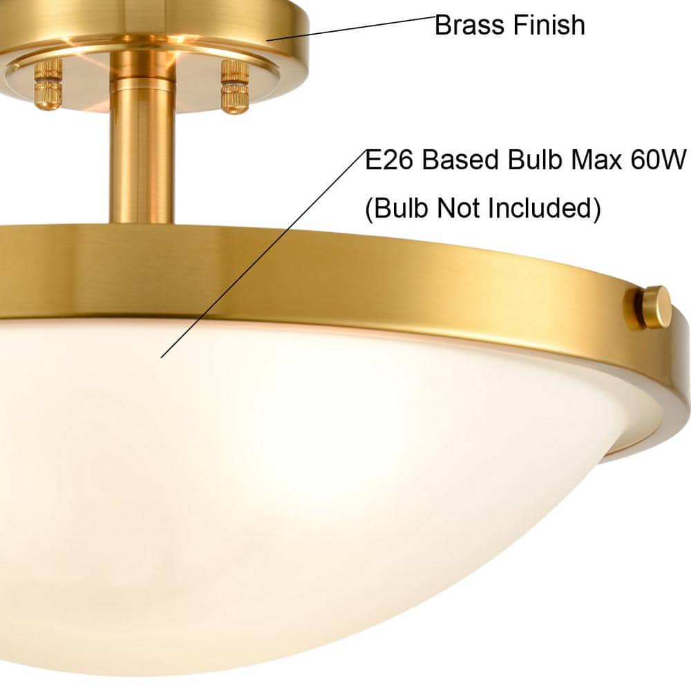 Tiffany Brushed Brass and Frosted Glass Bowl Semi Flush Mount Light