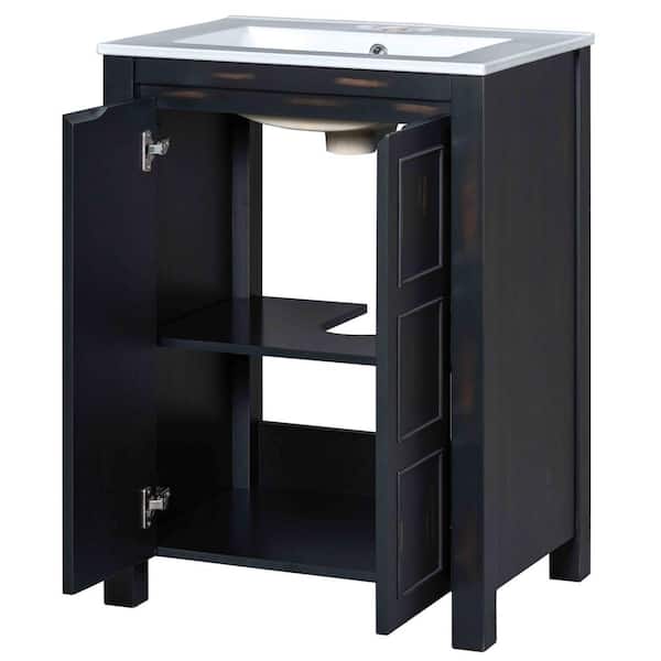 24 in. W x 18.3 in. D x 33.8 in. H Freestanding Bath Vanity in Espresso with White Ceramic Top