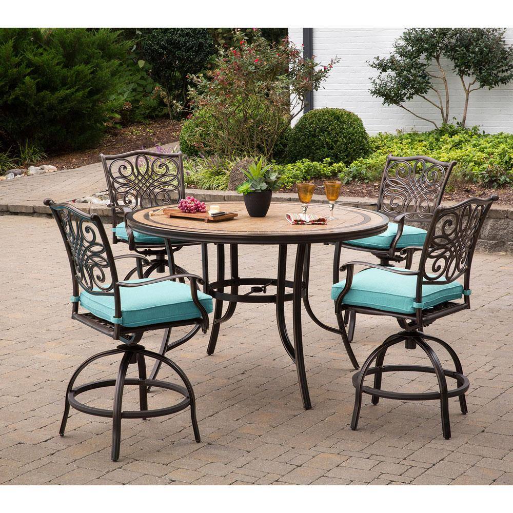 Monaco Blue 5-Piece High-Dining Set with Swivel Chairs