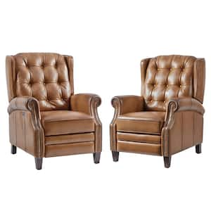 Carlos Camel 29.25 in. W Genuine Leather Power Recliner with Solid Wood Legs Set of 2