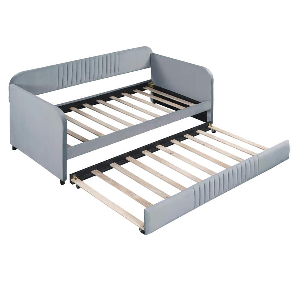 Gray Velvet Fabric Upholstered Twin Size Daybed Sofa Bed With Trundle and Wood Slat No Box Spring Needed price history on PriceWatchPro