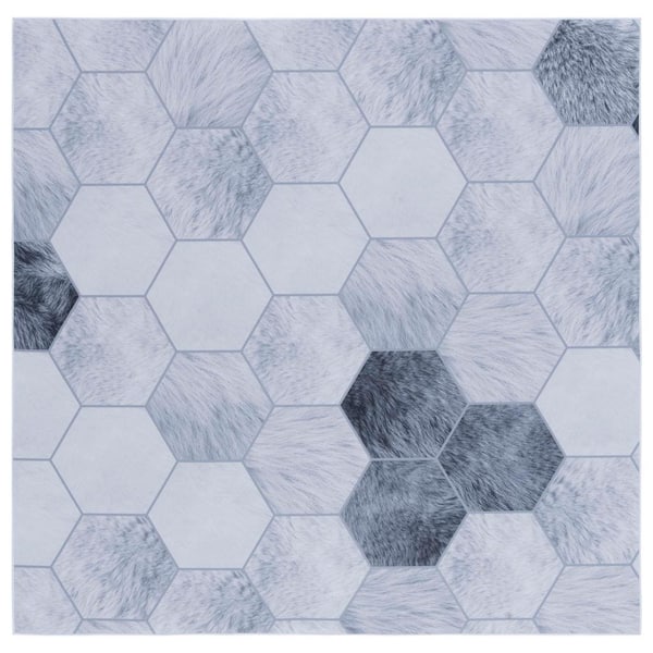 SAFAVIEH Faux Hide Ivory/Gray 6 ft. x 6 ft. Machine Washable Abstract Solid Color Square Area Rug