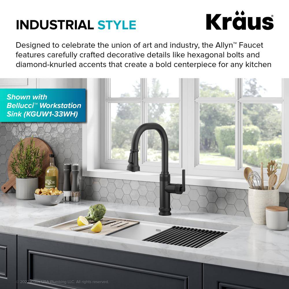 Matte Black Brass Industrial Pull-Down Kitchen Faucet