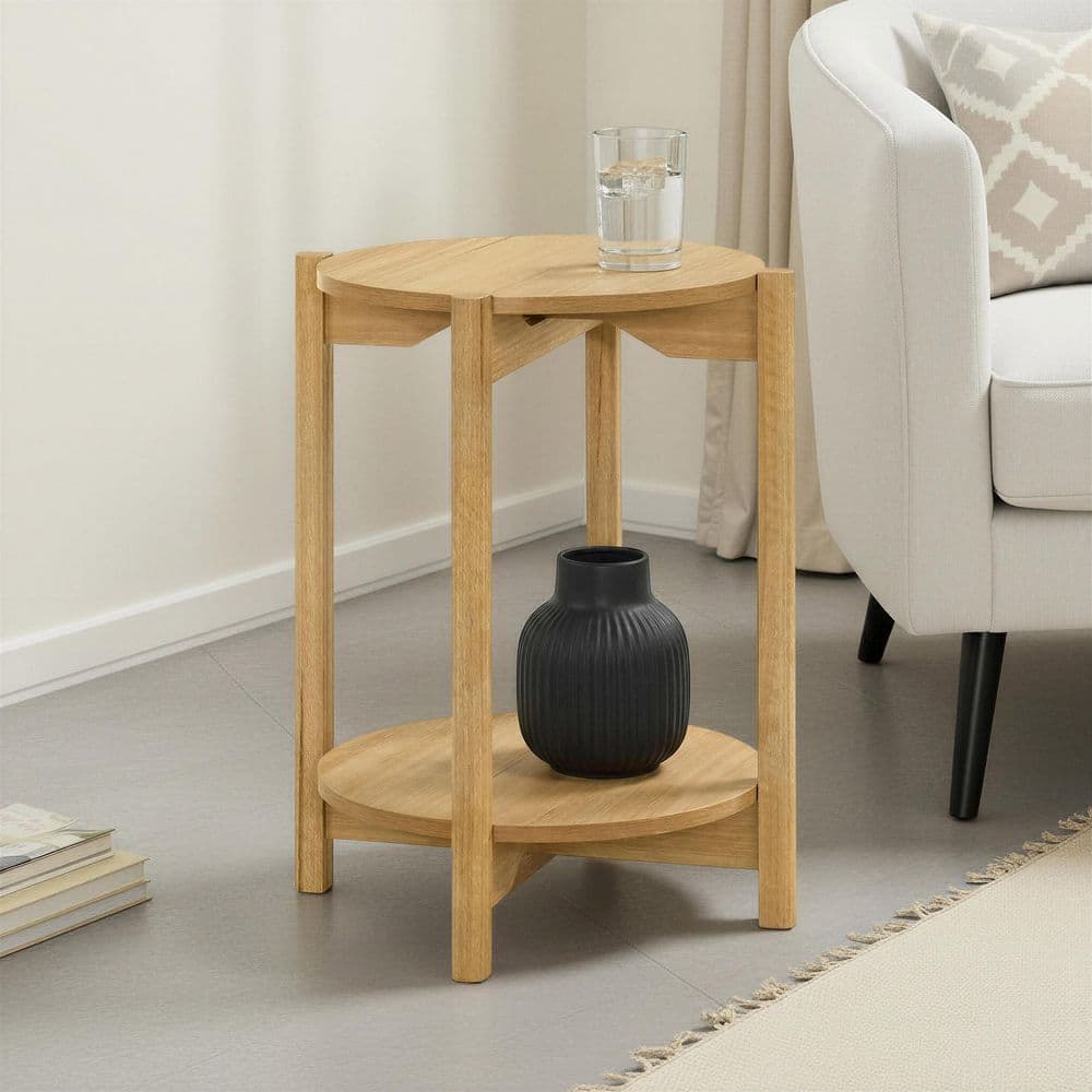 Furniture of America Elix 18 in. Natural Round Wood End Table with Open ...