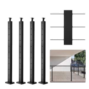 Cable Railing Post 36 in. x 1 in. x 2 in. Steel Horizontal Hole Deck Railing Post with Horizontal and Curved Bracket