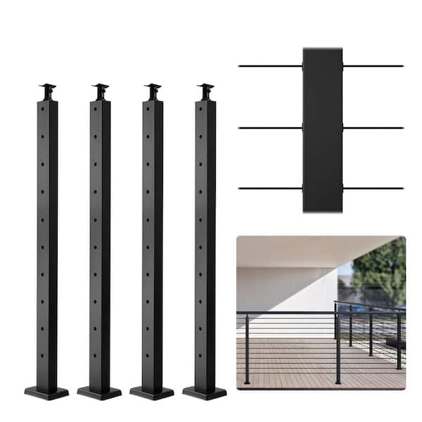 VEVOR Cable Railing Post 36 in. x 1 in. x 2 in. Steel Horizontal Hole Deck Railing Post with Horizontal and Curved Bracket