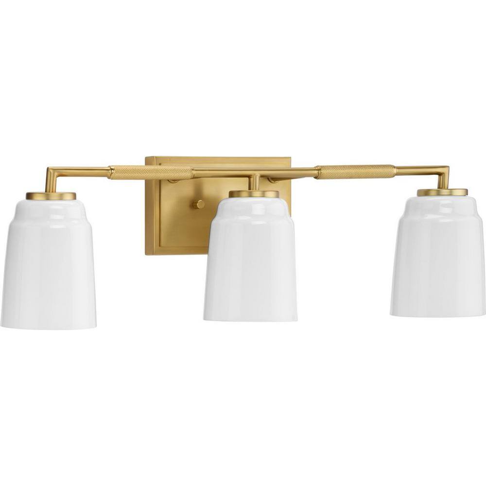 Brushed Gold 3-Light Vanity with Opal Glass Shades