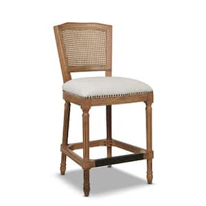 Triomphe 26.5 in. White Pepper French Country High Back Rattan Wicker Armless Kitchen Counter Bar Stool