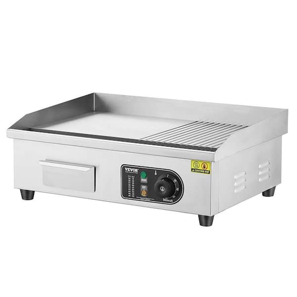 Commercial Electric Griddle 1600W Countertop Half-Flat Top Grill 22 in. Stainless Steel Griddle Grill 353 sq.