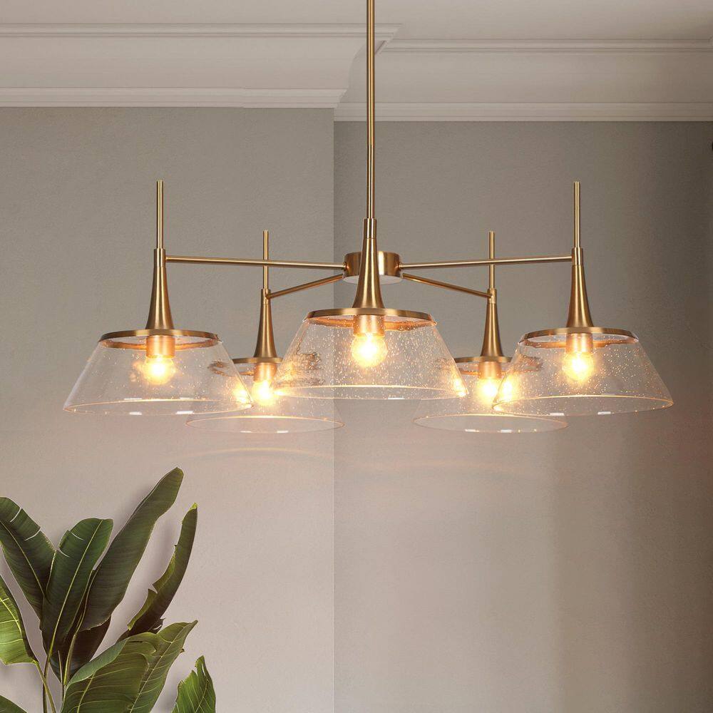 Quoridan Modern 5-Light Plated Brass Dining Room Chandelier Lighting Large Kitchen Pendant with Clear Seedy Glass Shades price history on PriceWatchPro