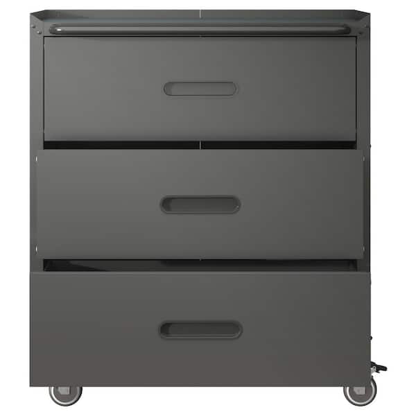16.5 in. W 3 Drawer Steel Mobile File Tool Cabinet with Lock, Black Filing Cabinets, Tool Carts for Garage and Office