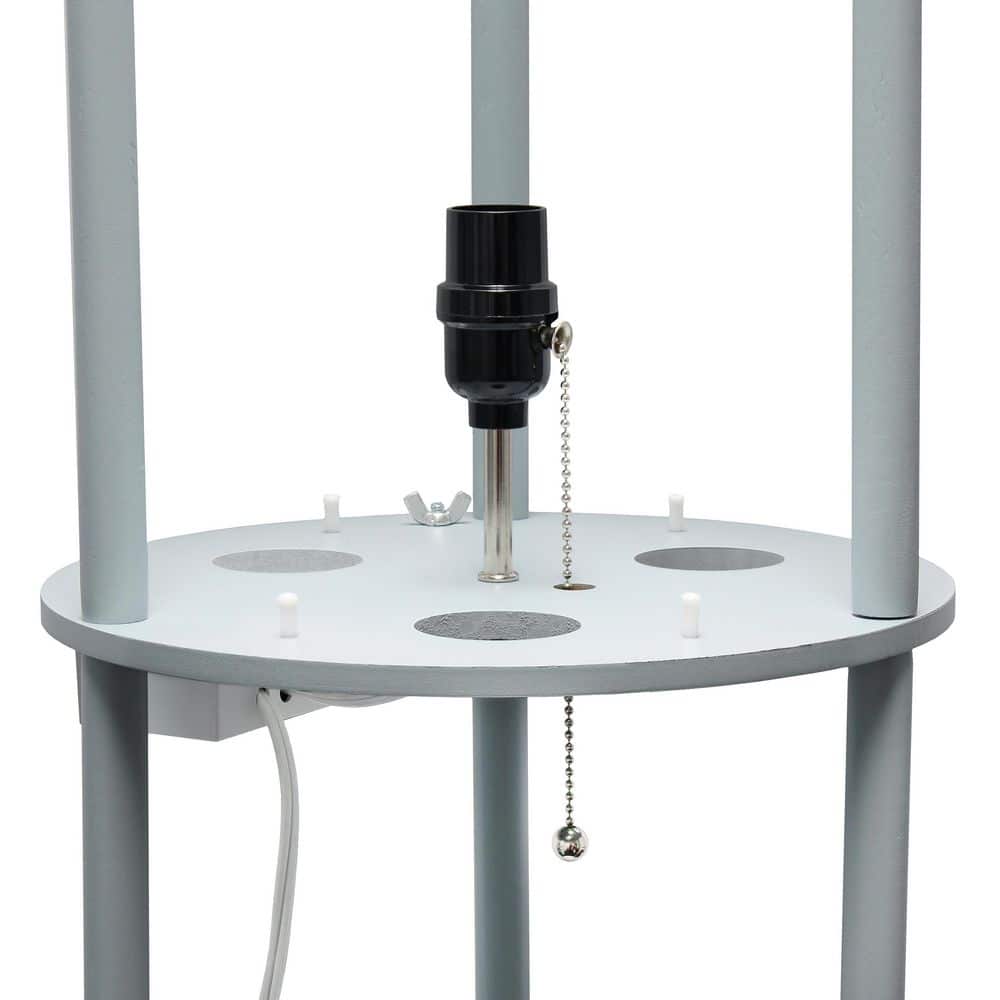 62.5" Gray Modern Shelf Etagere Floor Lamp with USB Ports