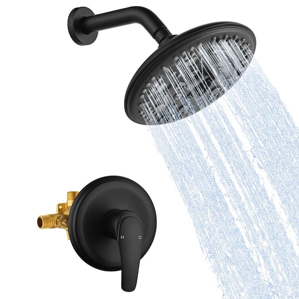 Heemli Relaxing Single Handle 6-Spray Shower Faucet 1.75 GPM with 8 in. Adjustable Heads in Black (Valve Included)