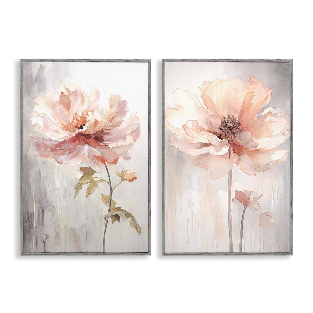 Soft Pink Budding Flowers by Raymond Powers 2 Pieces Gray Framed Nature Giclee Art Print 18 in. x 12 in. price history on PriceWatchPro