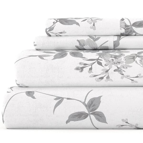 Becky Cameron Premium 4 Piece Gray Sylvan Rose Flannel California King Sheet Set