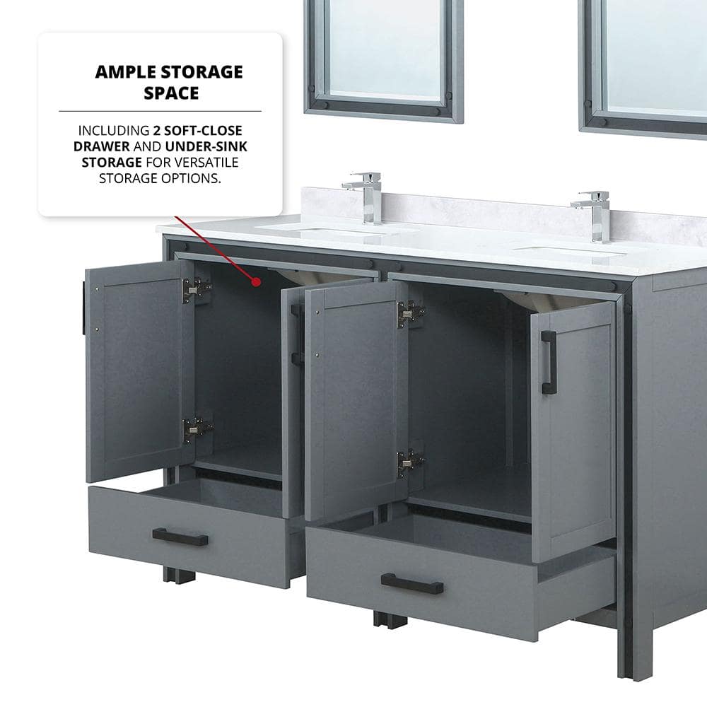 Ziva 60" Dark Grey Double Freestanding Vanity Cabinet