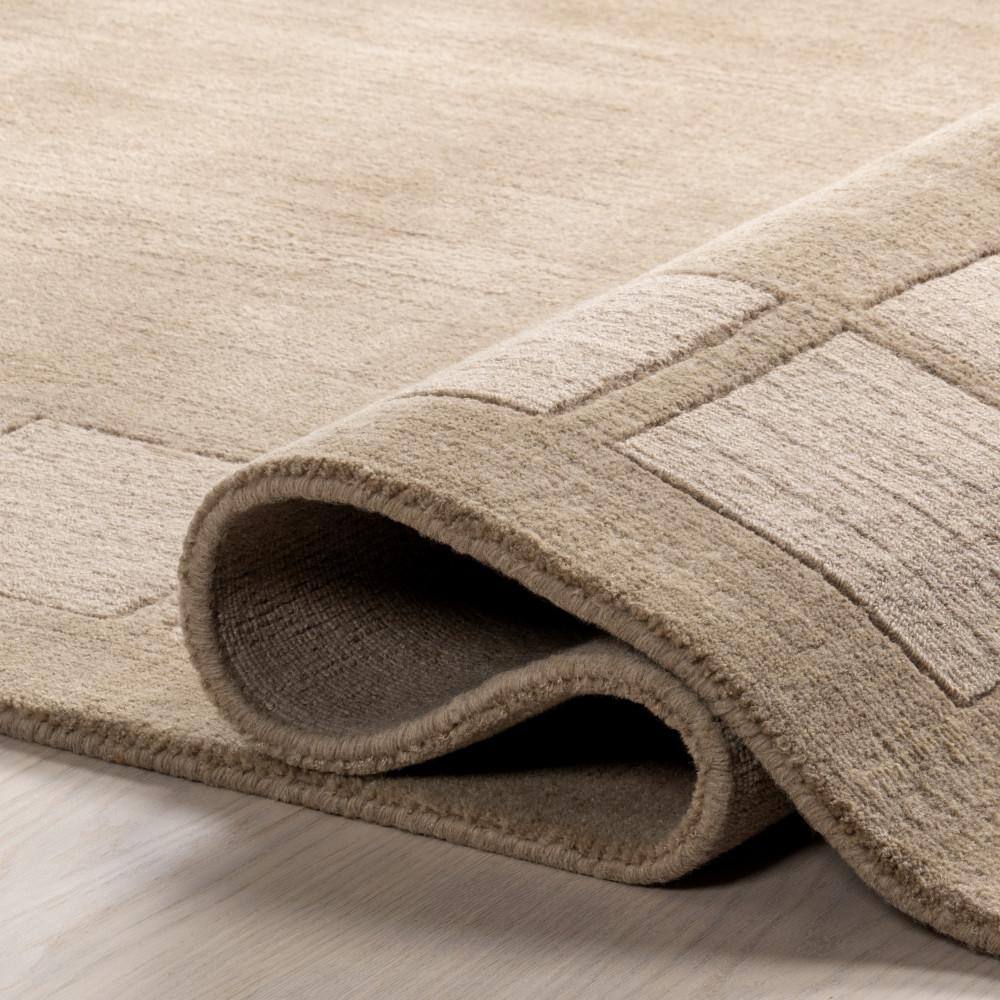 Fawn Wool-Blend Flat Woven Runner Rug with High-Low Border