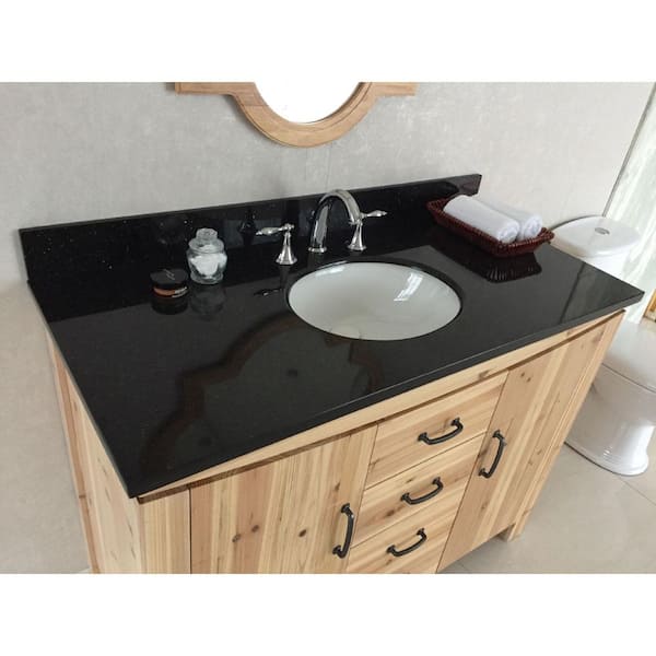 Vista 48 in. W x 22 in. D x 36 in. H Single Vanity in Natural with Granite Vanity Top in Black Galaxy with White Basin