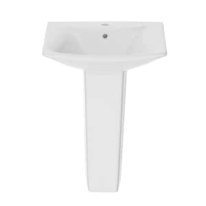24 in. White Ceramic Pedestal Sink with 26 in. Base in White