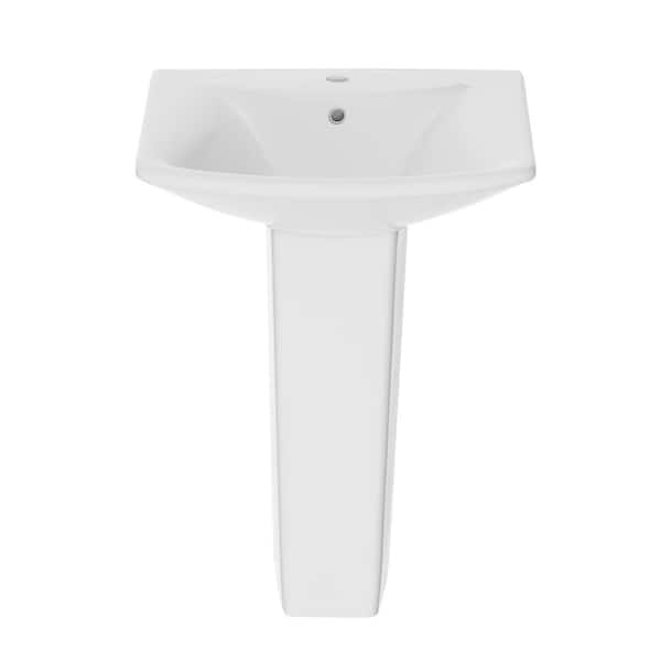 TOBILI 24 in. White Ceramic Pedestal Sink with 26 in. Base in White