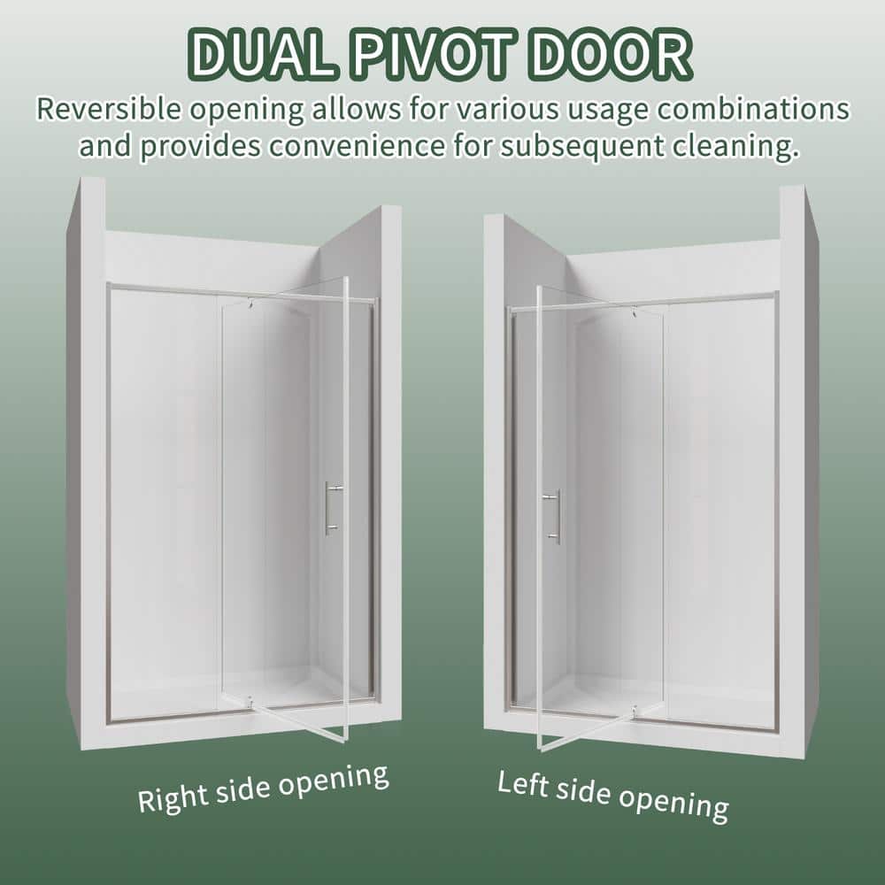 48 in. Chrome Semi-Frameless Pivot Shower Door with Clear Glass
