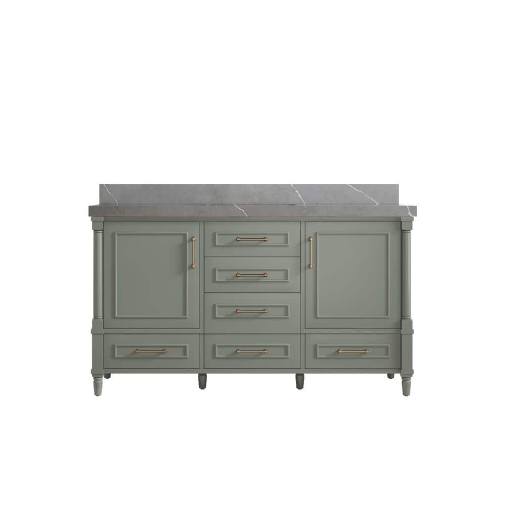 Hudson 60 in. W x 22 in. D x 36 in. H Single Sink Bath Vanity in Evergreen with 2 in. Piatra Gray Quartz Top price history on PriceWatchPro