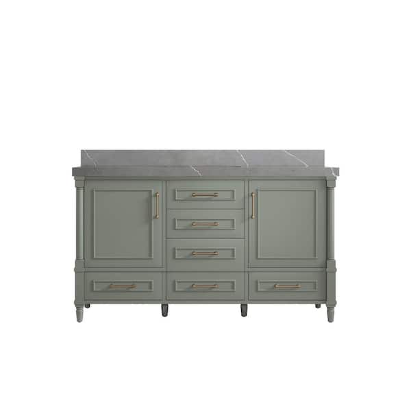 Willow Collections Hudson 60 in. W x 22 in. D x 36 in. H Single Sink Bath Vanity in Evergreen with 2 in. Piatra Gray Quartz Top