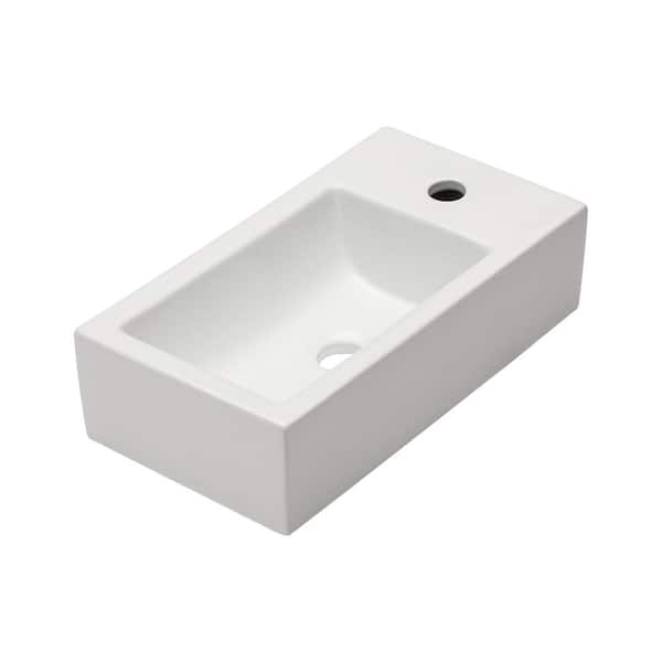 Sarlai Wall Mount Bathroom Sink White Porcelain Ceramic Rectangular Vessel Sink without Faucet