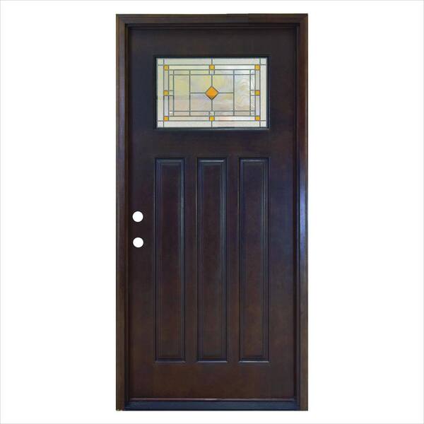 Steves & Sons 36 in. x 80 in. Amberton Hickory 1/4 Lite Stained Mahogany Wood Right-Hand Inswing Prehung Front Door