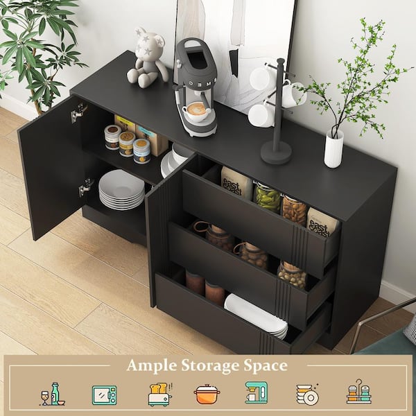 J&E Home 29.7 in. H White Kitchen Buffet Sideboard Coffee Bar Storage Cabinet with Adjustable Shelves