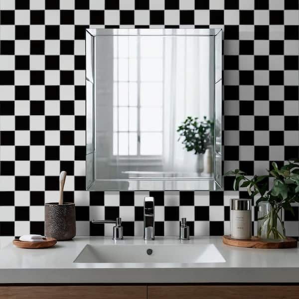White and Black Checkered 8 in. x 16 in. Matte Porcelain Mesh-Mounted Mosaic Floor and Wall Tile (12.6 sq. ft. /Case)