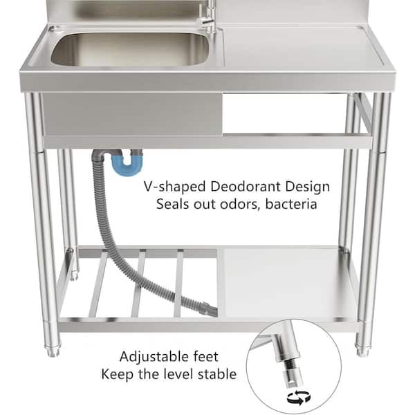 Adrinfly 20 in. x 39 in. Freestanding Stainless Steel Utility Sink with Hot/Cold Faucet & Drain Kit