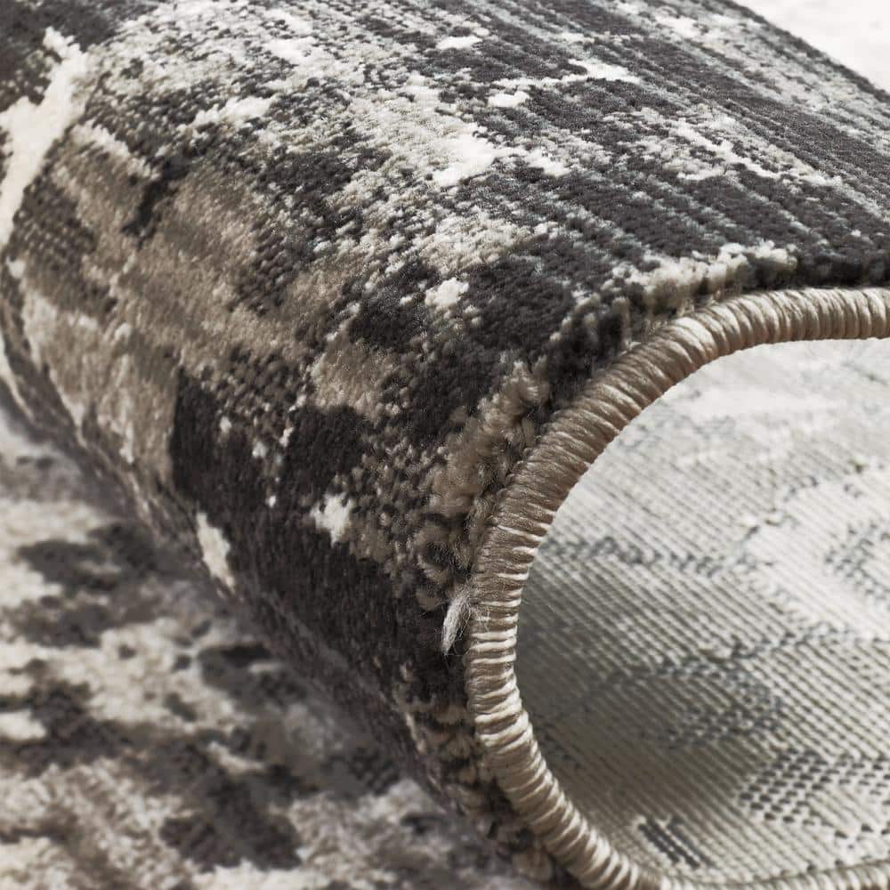 Gray Abstract Synthetic 8' x 10' Hand-knotted Area Rug