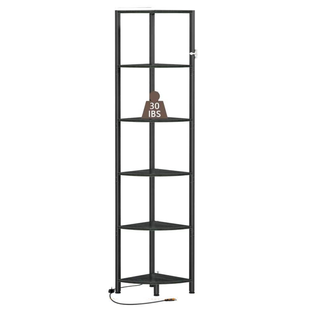 6-Tier 11.22 in. D x 11.81 in. W x 67.52 in. H Corner Shelf with LED Light, Metal Frame and Wood Display Shelf, Black price history on PriceWatchPro