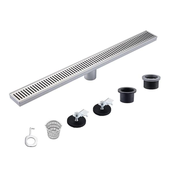 RAINLEX 28 in. Stainless Steel Linear Shower Drain with Square Pattern Drain Cover in Brushed Nickel