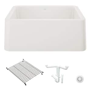 Ikon 27 in. Farmhouse/Apron-Front Single Bowl White Granite Composite Kitchen Sink Kit with Accessories