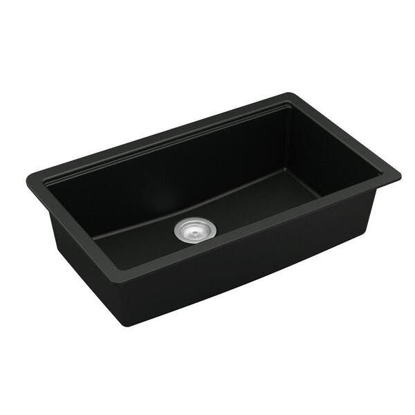 Karran Quarz-Küchenspüle – 83,8 Cm Große Einzelbecken, Grau, Top-Montage
