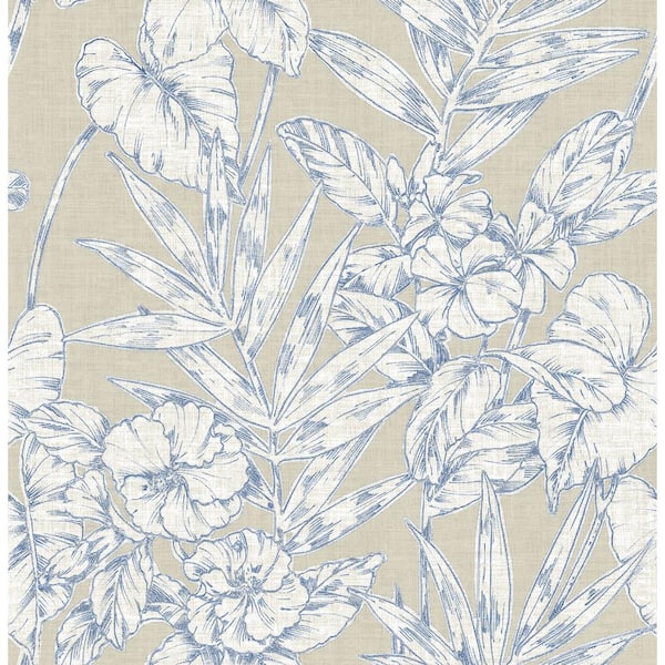 Fiji Navy Floral Navy Wallpaper Sample