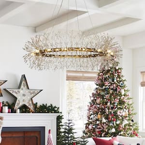 47in. 16-lights Modern Glam Firework Crystal Chandelier in Antique Gold for Dining Room Bulb Not Included